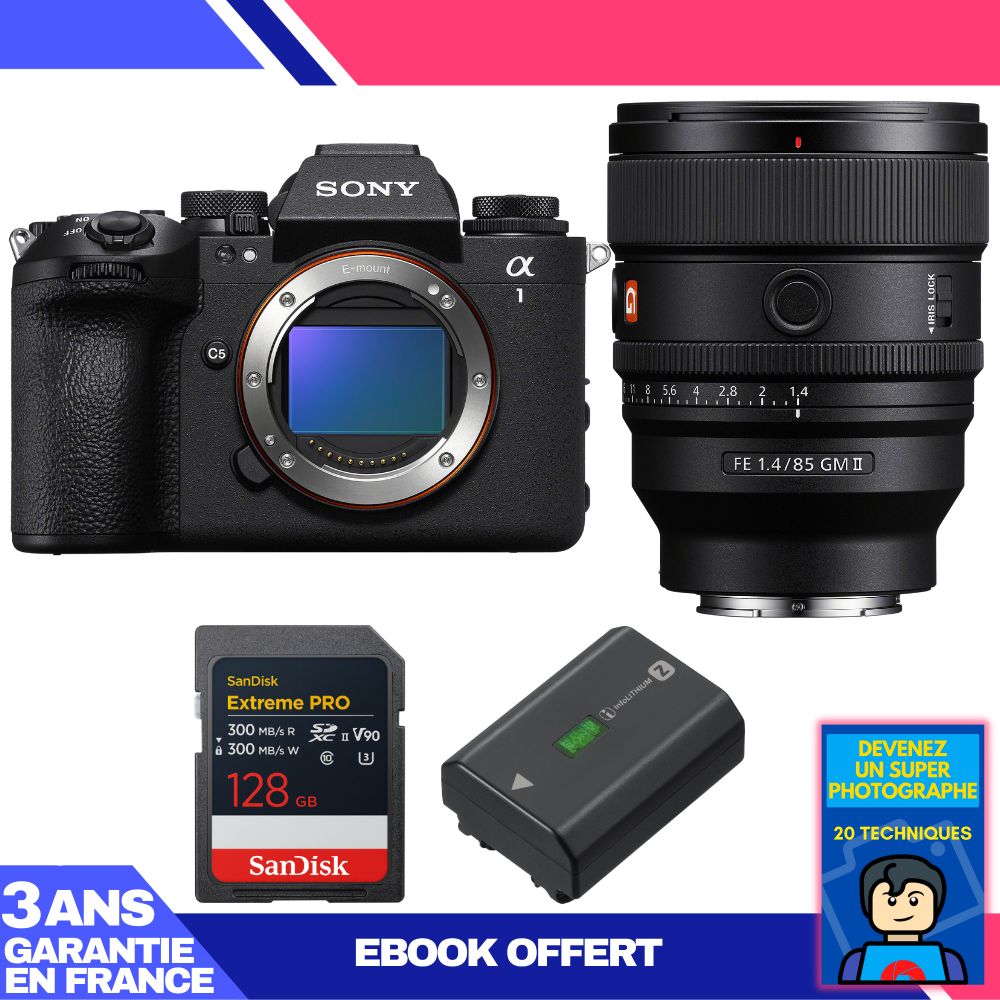 Sony Alpha 1 II Body + FE 85mm f/1.4 GM II Lens + 1 SanDisk 128GB Extreme PRO UHS-II SDXC + Sony NP-FZ100 + Ebook 'Devenez Un Super Photographe