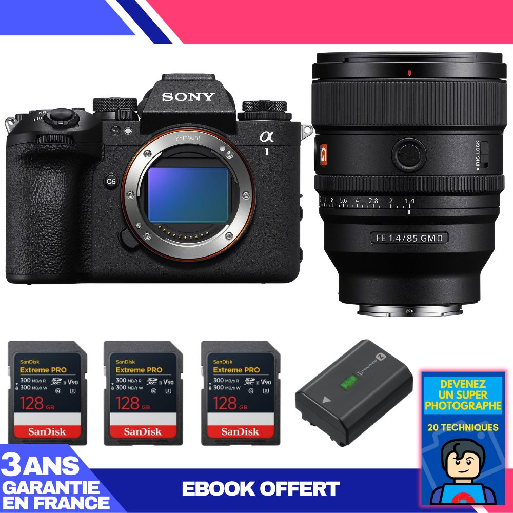 Sony Alpha 1 II Body + FE 85mm f/1.4 GM II Lens + 3 SanDisk 128GB Extreme PRO UHS-II SDXC Cards + Sony NP-FZ100 Battery + 'Become a Super Photographer' Ebook