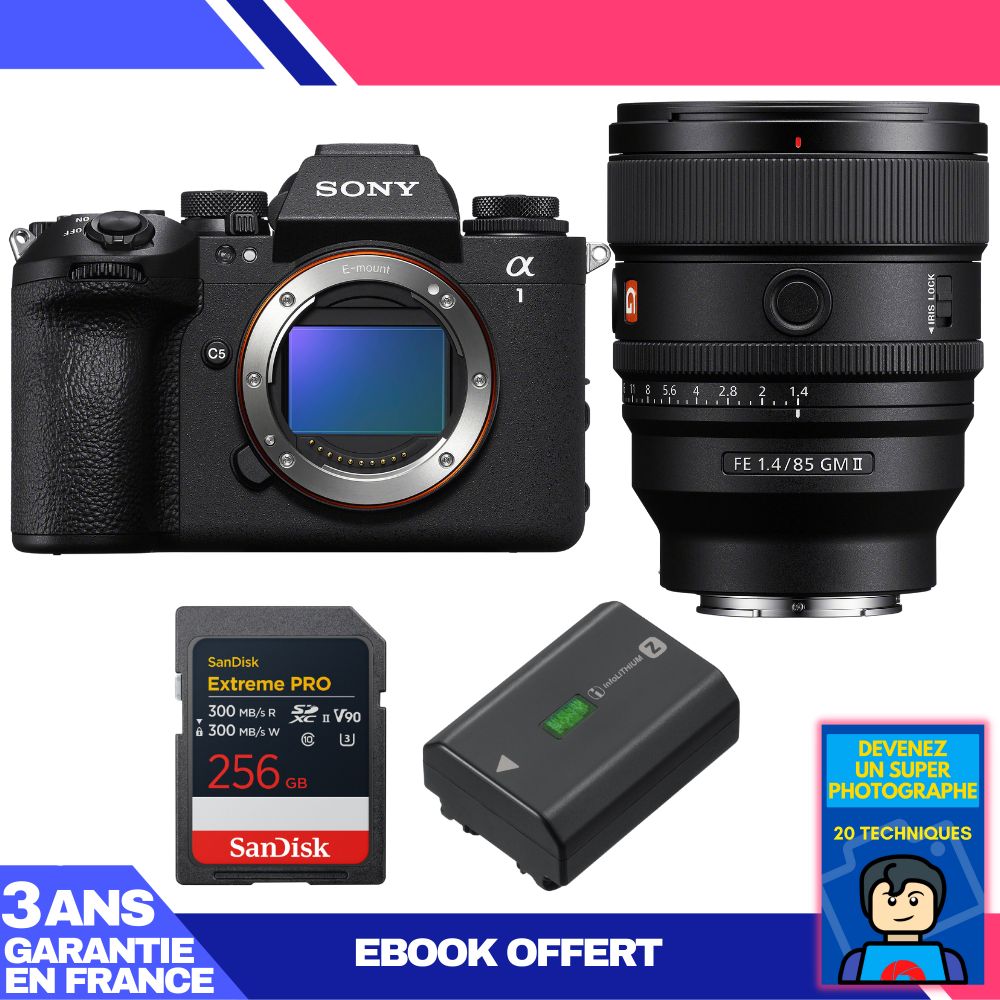 Sony Alpha 1 II Body + FE 85mm f/1.4 GM II Lens + 1 SanDisk 256GB Extreme PRO UHS-II SDXC + Sony NP-FZ100 + Ebook 'Devenez Un Super Photographe