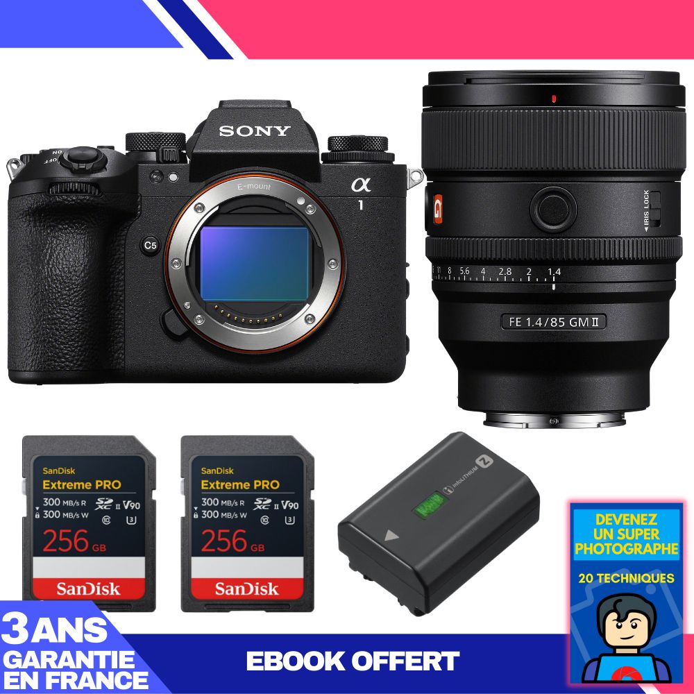 Sony Alpha 1 II Body + FE 85mm f/1.4 GM II + 2 x 256GB SanDisk Extreme PRO UHS-II SDXC Cards + Sony NP-FZ100 + Ebook: 'Become a Super Photographer'