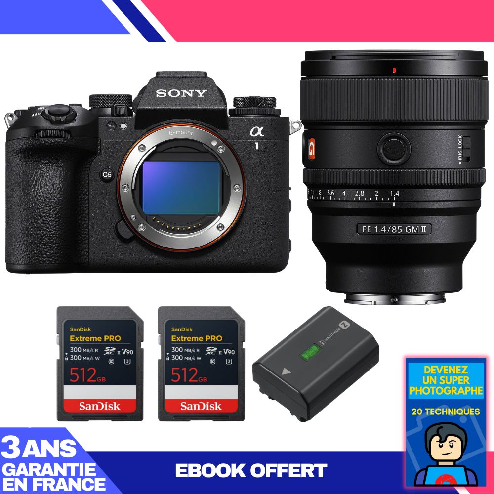 Sony Alpha 1 II Camera Body + FE 85mm f/1.4 GM II Lens + 2x SanDisk 512GB Extreme PRO UHS-II SDXC Cards + Sony NP-FZ100 Battery + 'Become a Super Photographer' Ebook