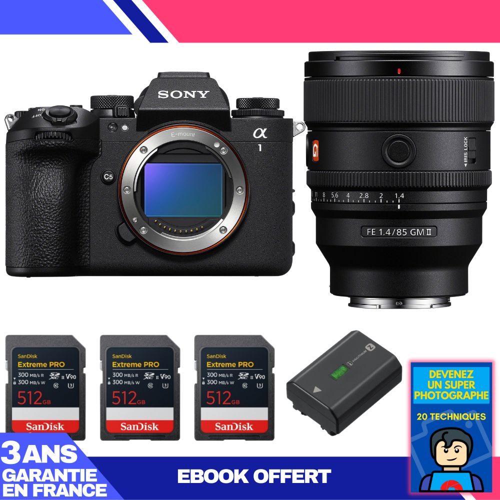 Sony Alpha 1 II Body + FE 85mm f/1.4 GM II Lens + 3 SanDisk 512GB Extreme PRO UHS-II SDXC Cards + Sony NP-FZ100 Battery + 'Become a Super Photographer' Ebook
