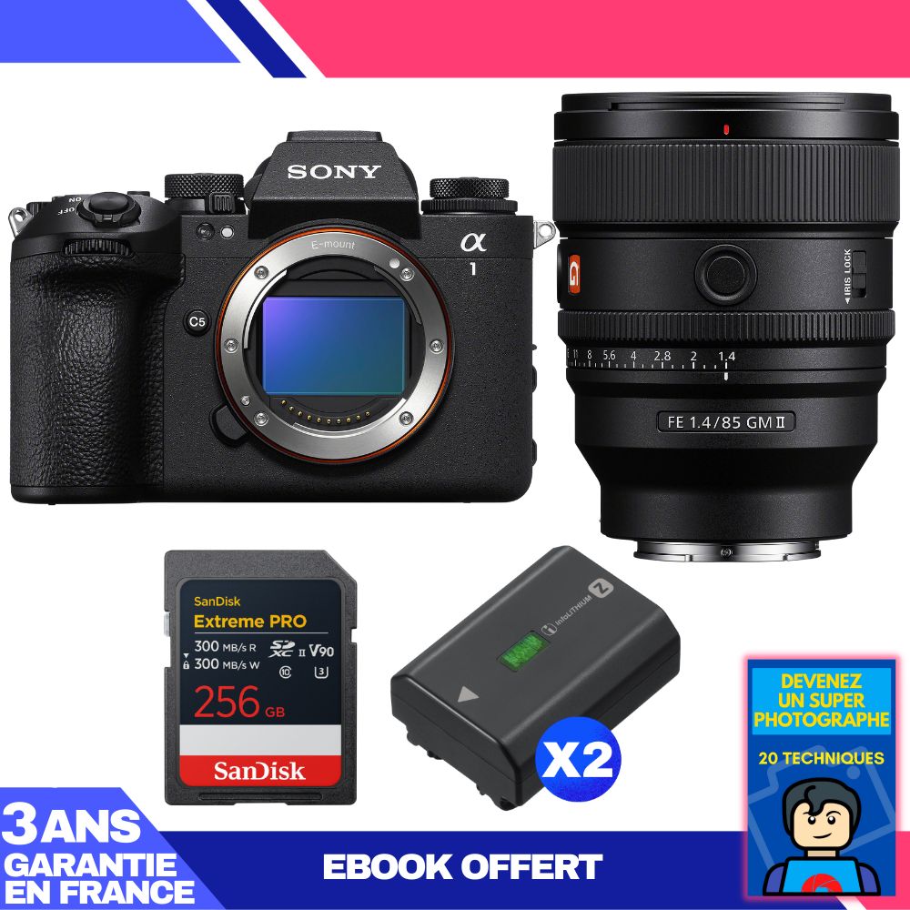 Sony Alpha 1 II Body + FE 85mm f/1.4 GM II Lens + 1 SanDisk 256GB Extreme PRO UHS-II SDXC Card + 2 Sony NP-FZ100 Batteries + Ebook 'Devenez Un Super Photographe