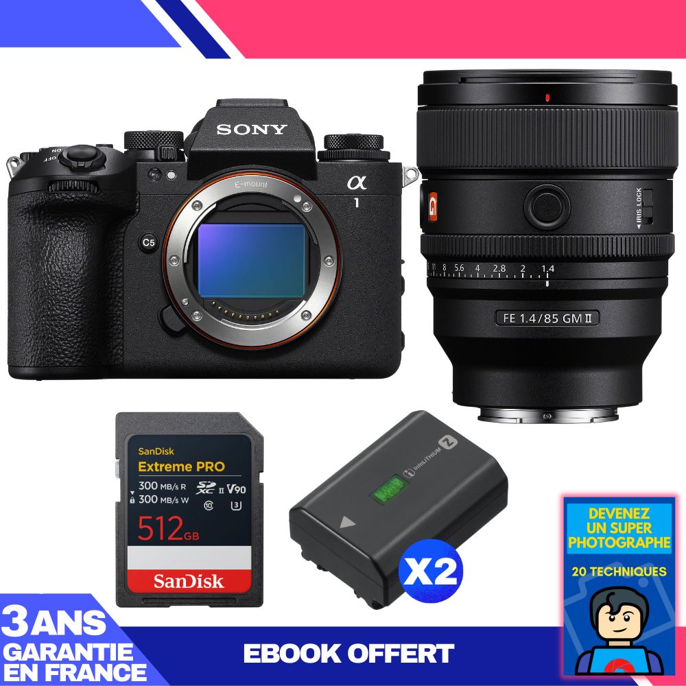 Sony Alpha 1 II Camera Body + FE 85mm f/1.4 GM II Lens + 1 SanDisk 512GB Extreme PRO UHS-II SDXC Card + 2 Sony NP-FZ100 Batteries + Ebook 'Become a Super Photographer'