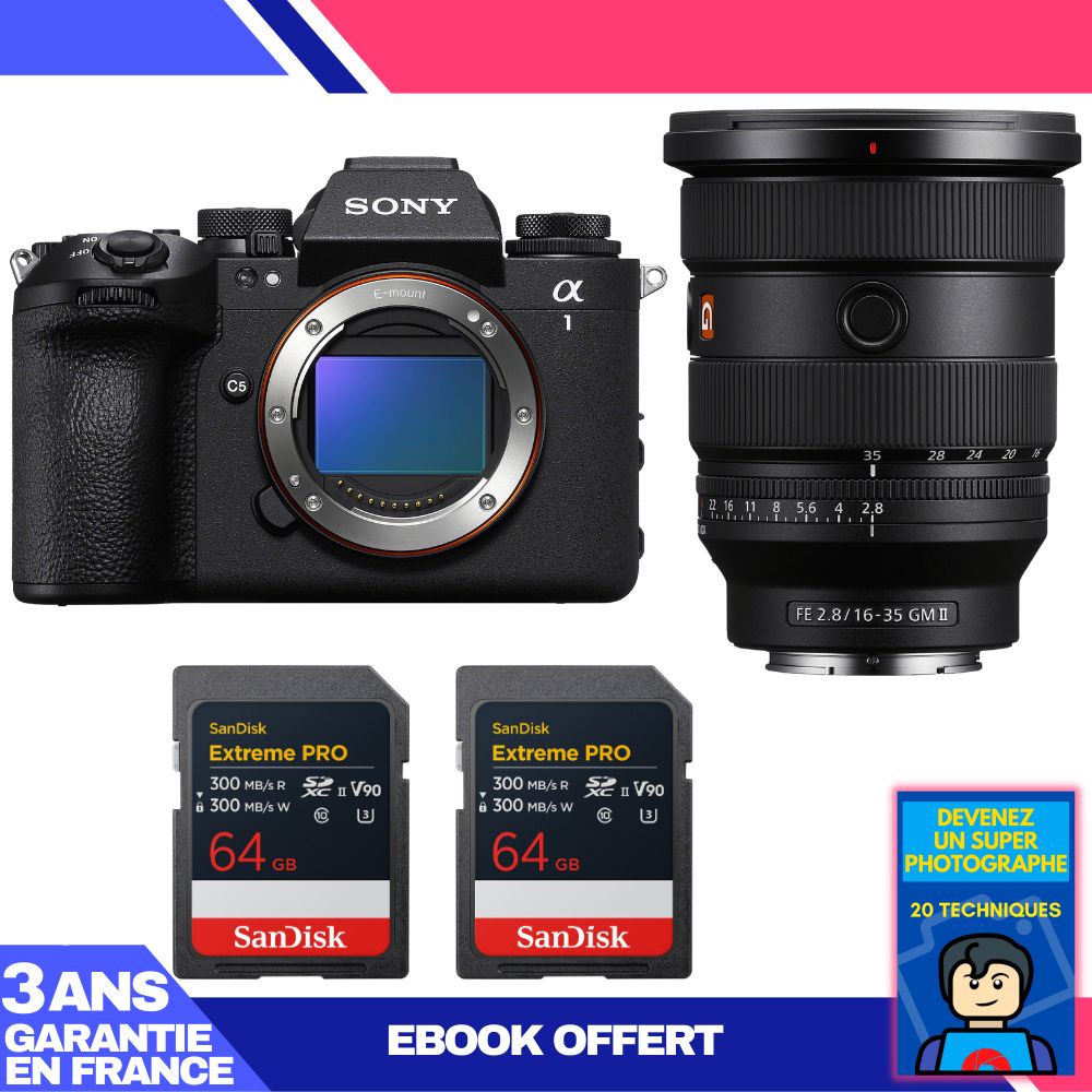 Sony Alpha 1 II Camera Body + FE 16-35mm f/2.8 GM II Lens + 2 SanDisk 64GB Extreme PRO UHS-II SDXC Cards