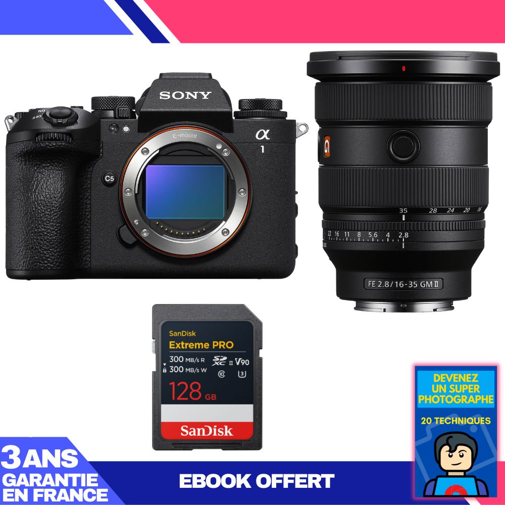 Sony Alpha 1 II Camera Body + FE 16-35mm f/2.8 GM II Lens + 1 SanDisk 128GB Extreme PRO UHS-II SDXC Card + 'Become a Super Photographer' Ebook