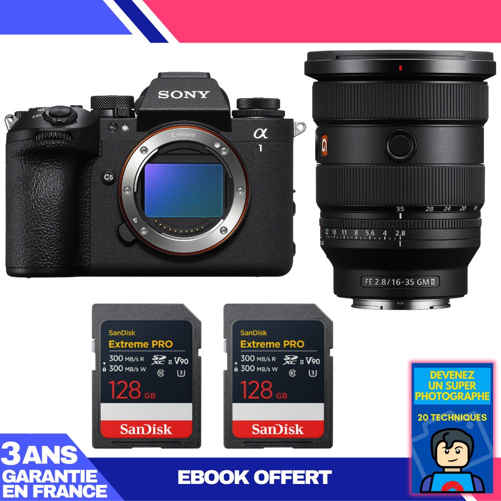 Sony Alpha 1 II Camera Body + FE 16-35mm f/2.8 GM II Lens + 2 SanDisk 128GB Extreme PRO UHS-II SDXC Cards