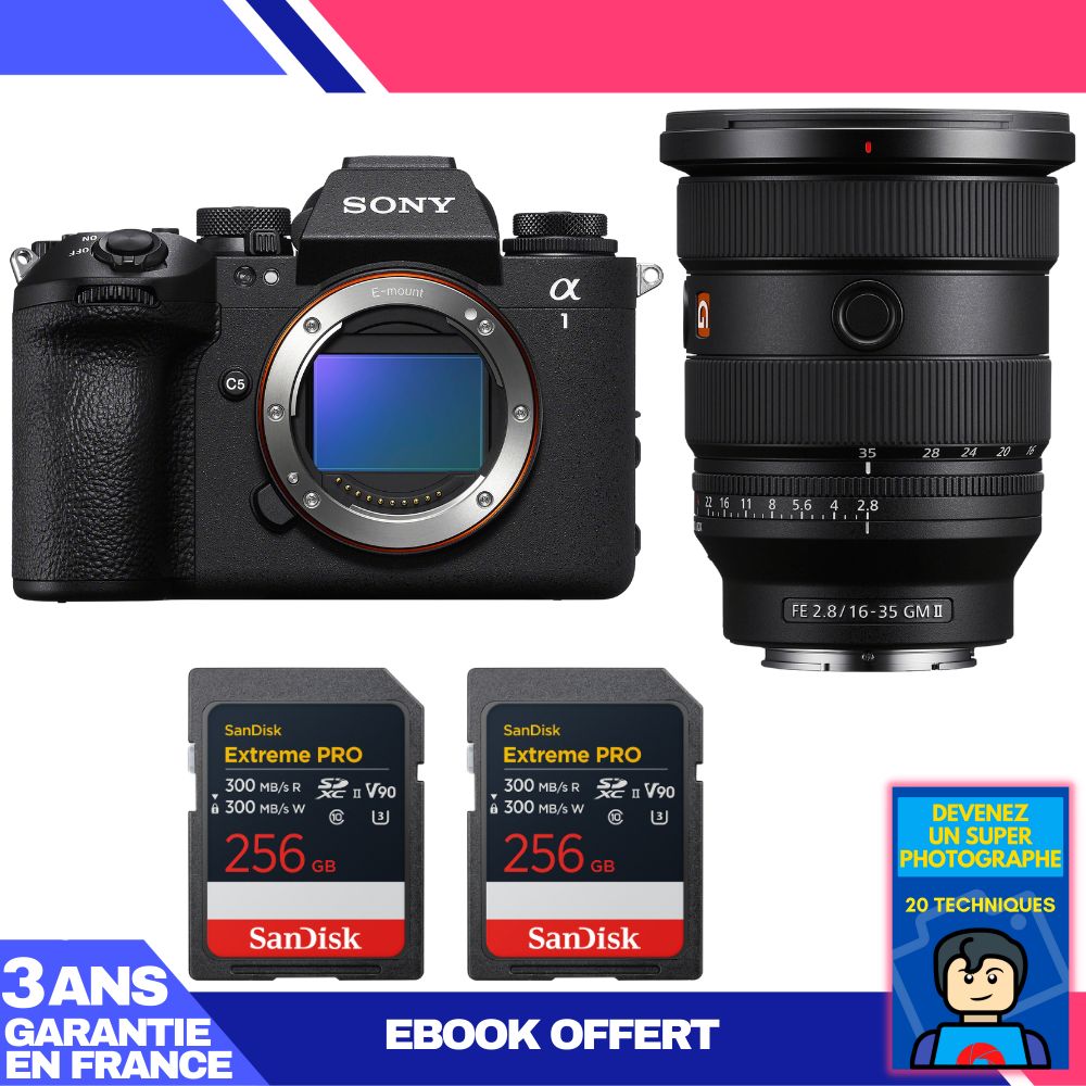 Sony Alpha 1 II Camera Body + FE 16-35mm f/2.8 GM II Lens + 2 SanDisk 256GB Extreme PRO UHS-II SDXC Cards + 'Become a Super Photographer' Ebook