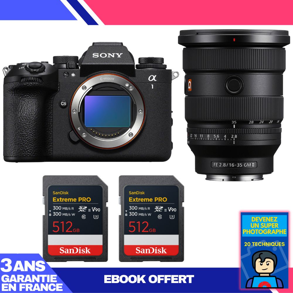 Sony Alpha 1 II Body + FE 16-35mm f/2.8 GM II Lens + 2 SanDisk 512GB Extreme PRO UHS-II SDXC Cards + 'Become a Super Photographer' Ebook