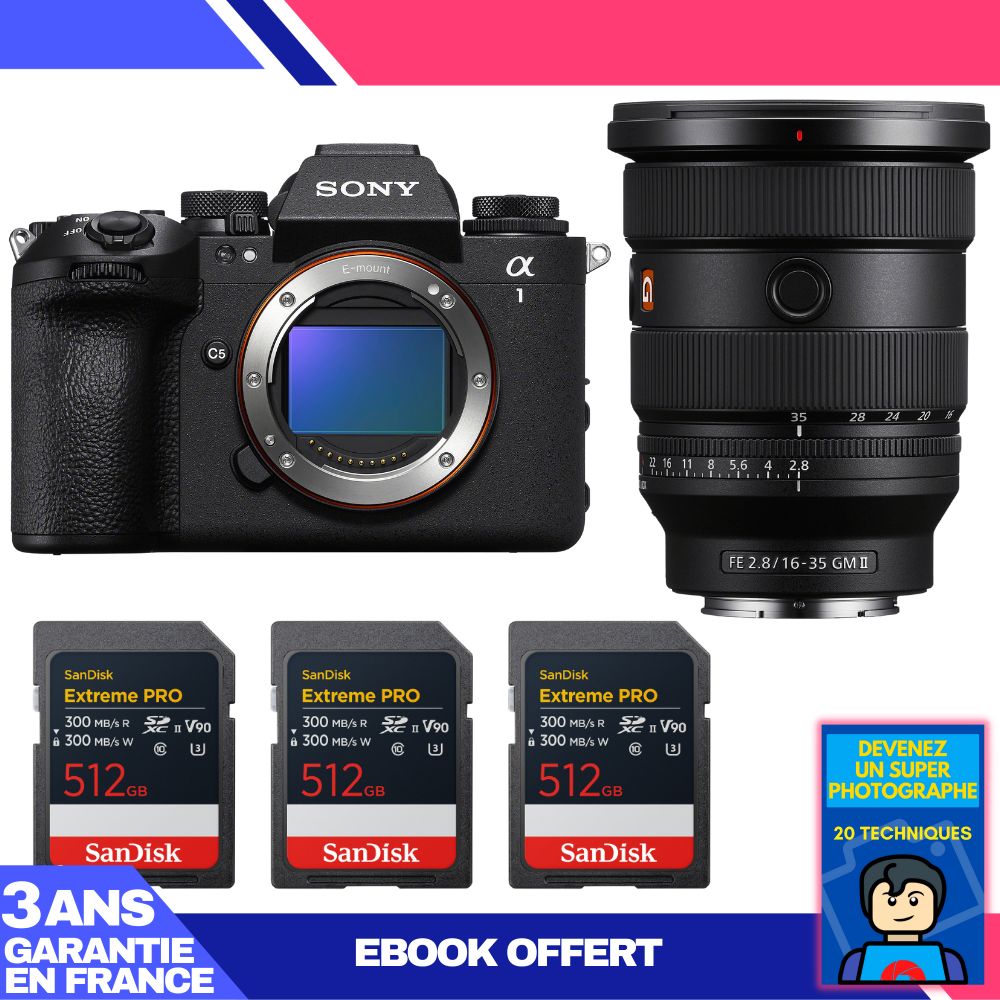 Sony Alpha 1 II Body + FE 16-35mm f/2.8 GM II Lens + 3x SanDisk 512GB Extreme PRO UHS-II SDXC Cards + 'Become a Super Photographer' Ebook