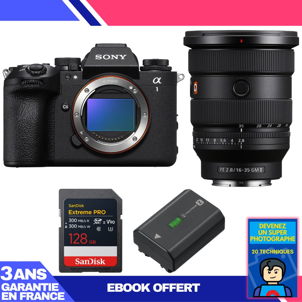 Sony Alpha 1 II Body + FE 16-35mm f/2.8 GM II Lens + 1 SanDisk 128GB Extreme PRO UHS-II SDXC + Sony NP-FZ100 + Ebook 'Devenez Un Super Photographe