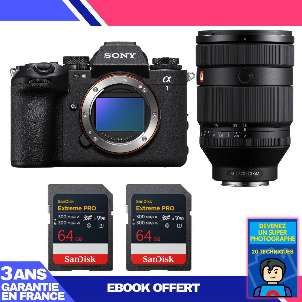 Sony Alpha 1 II Body + FE 28-70mm f/2 GM Lens + 2x SanDisk 64GB Extreme PRO UHS-II SDXC Cards + Ebook 'Become a Super Photographer'