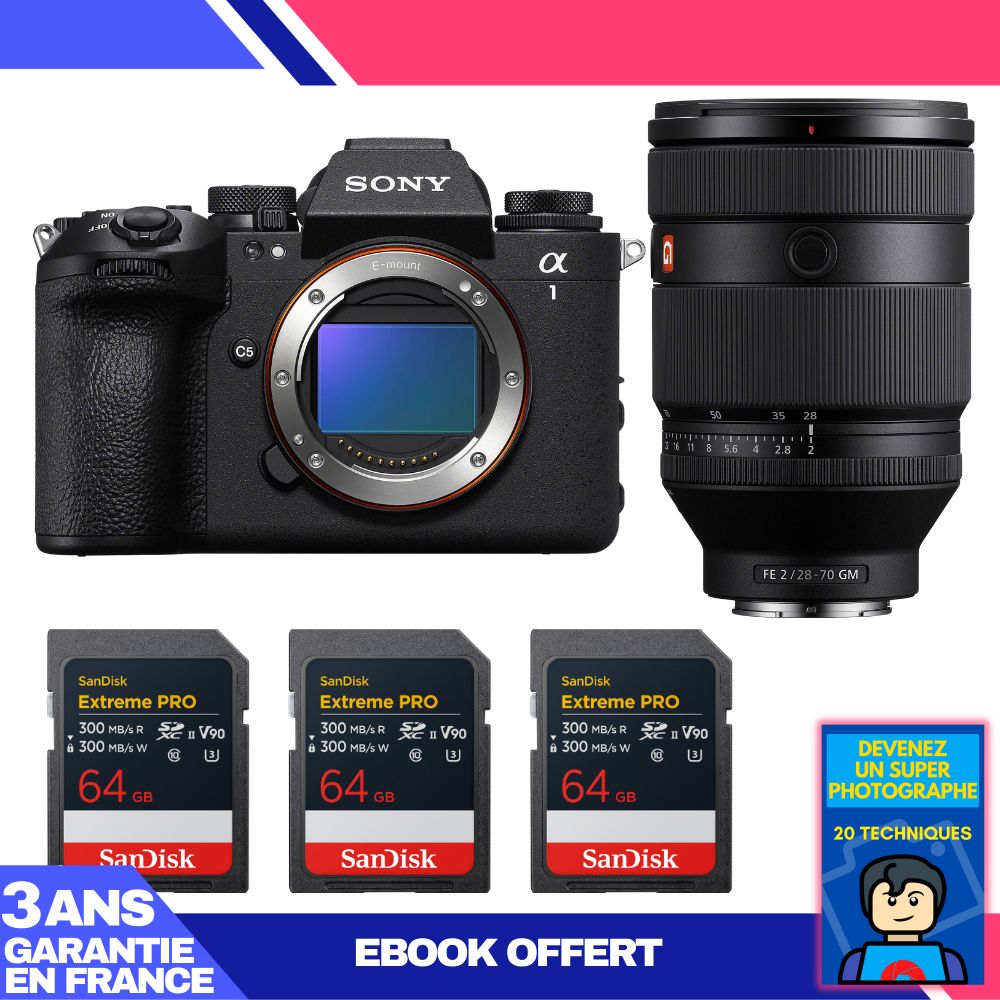 Sony Alpha 1 II Camera Body + FE 28-70mm f/2 GM Lens + 3 SanDisk 64GB Extreme PRO UHS-II SDXC Cards + 'Become a Super Photographer' Ebook