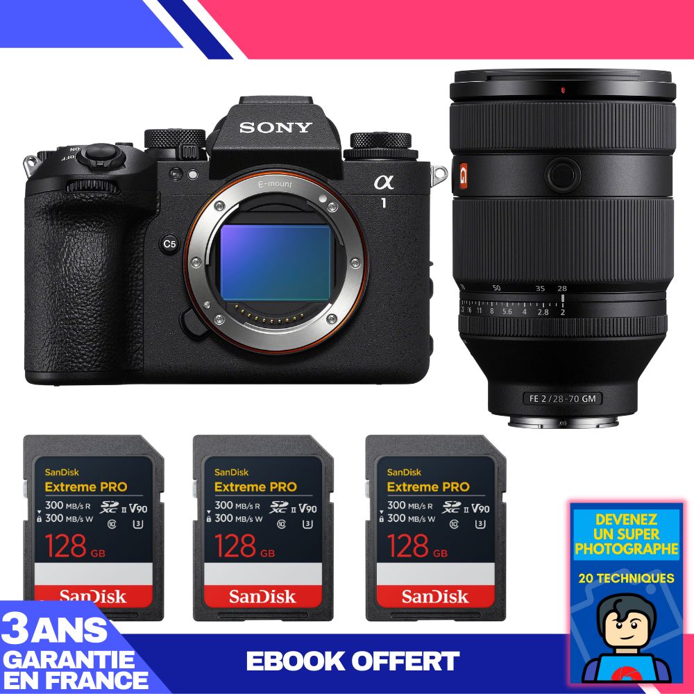 Sony Alpha 1 II Camera Body + FE 28-70mm f/2 GM Lens + 3 SanDisk 128GB Extreme PRO UHS-II SDXC Cards + 'Become a Super Photographer' Ebook