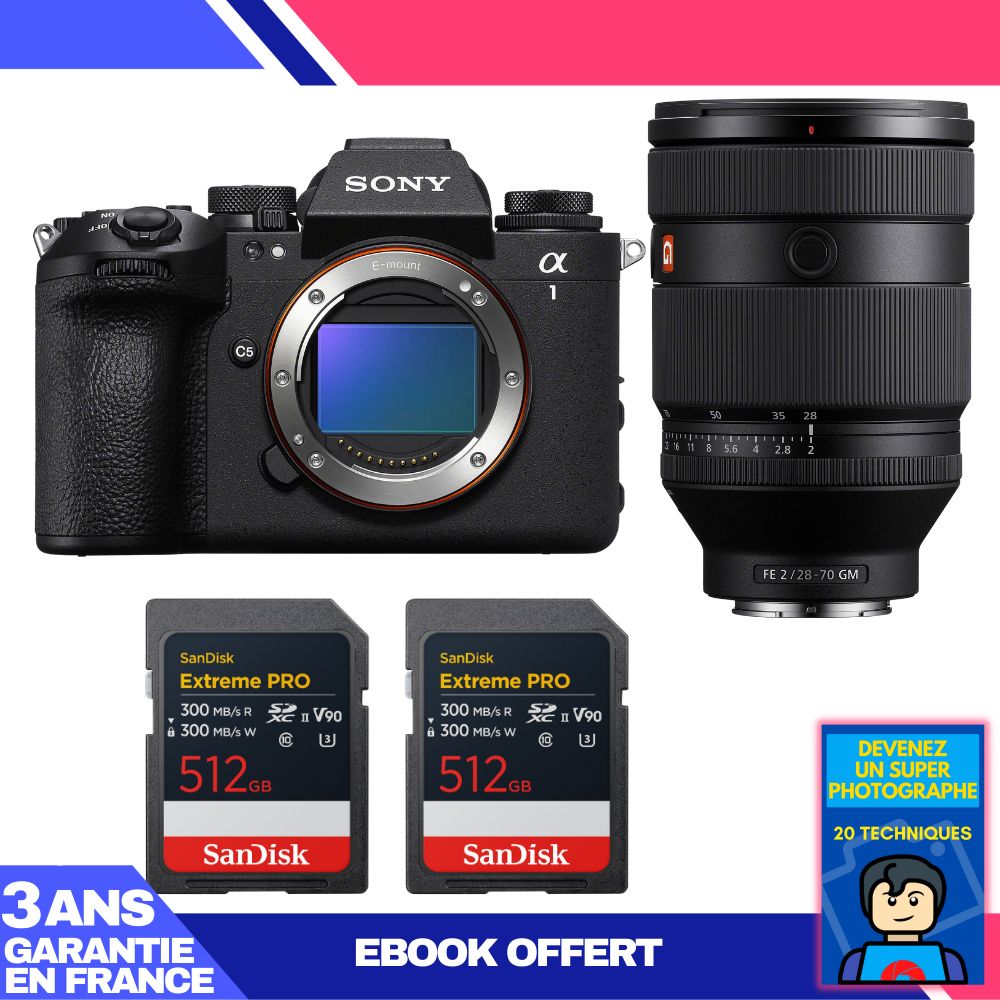 Sony Alpha 1 II Camera Body + FE 28-70mm f/2 GM Lens + 2x SanDisk 512GB Extreme PRO UHS-II SDXC Cards + 'Become a Super Photographer' Ebook