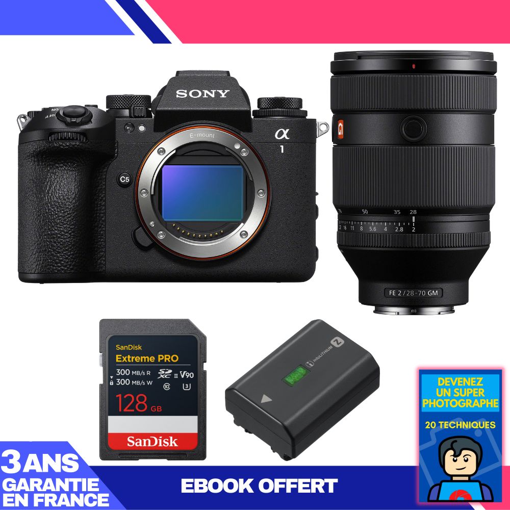 Sony Alpha 1 II Camera Kit with FE 28-70mm f/2 GM Lens, 128GB SanDisk Extreme PRO UHS-II SDXC Card, Sony NP-FZ100 Battery and 'Become a Master Photographer' Ebook