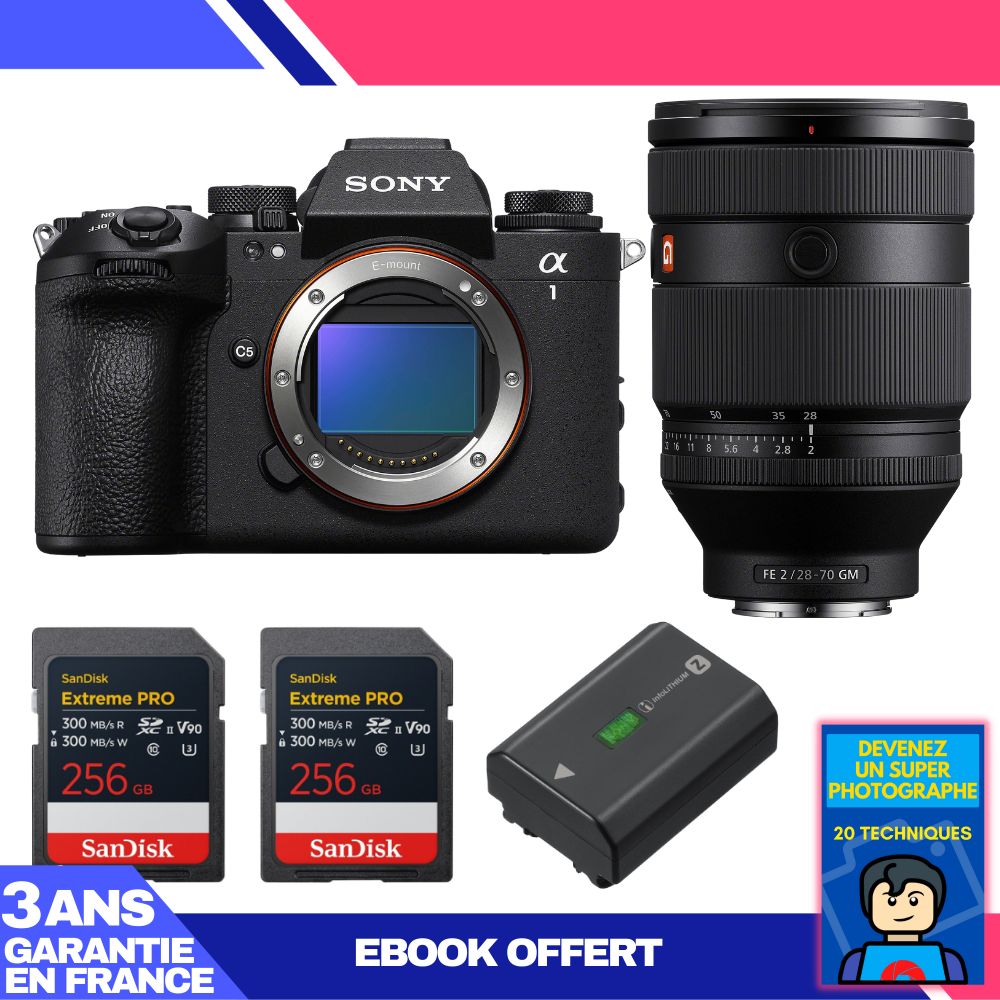 Sony Alpha 1 II Body + FE 28-70mm f/2 GM Lens + 2x SanDisk 256GB Extreme PRO UHS-II SDXC Cards + Sony NP-FZ100 Battery + 'Become a Super Photographer' Ebook