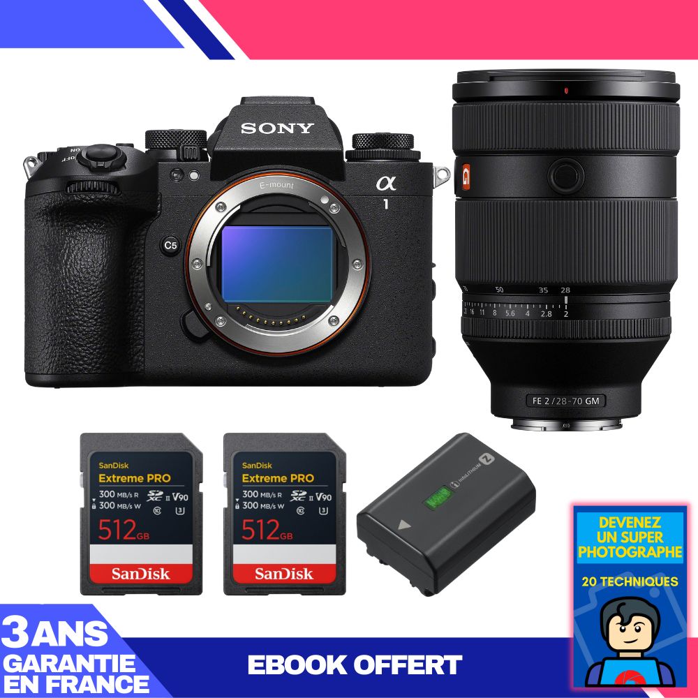 Sony Alpha 1 II Body + FE 28-70mm f/2 GM Lens + 2x 512GB SanDisk Extreme PRO UHS-II SDXC Cards + Sony NP-FZ100 Battery + 'Become a Super Photographer' Ebook
