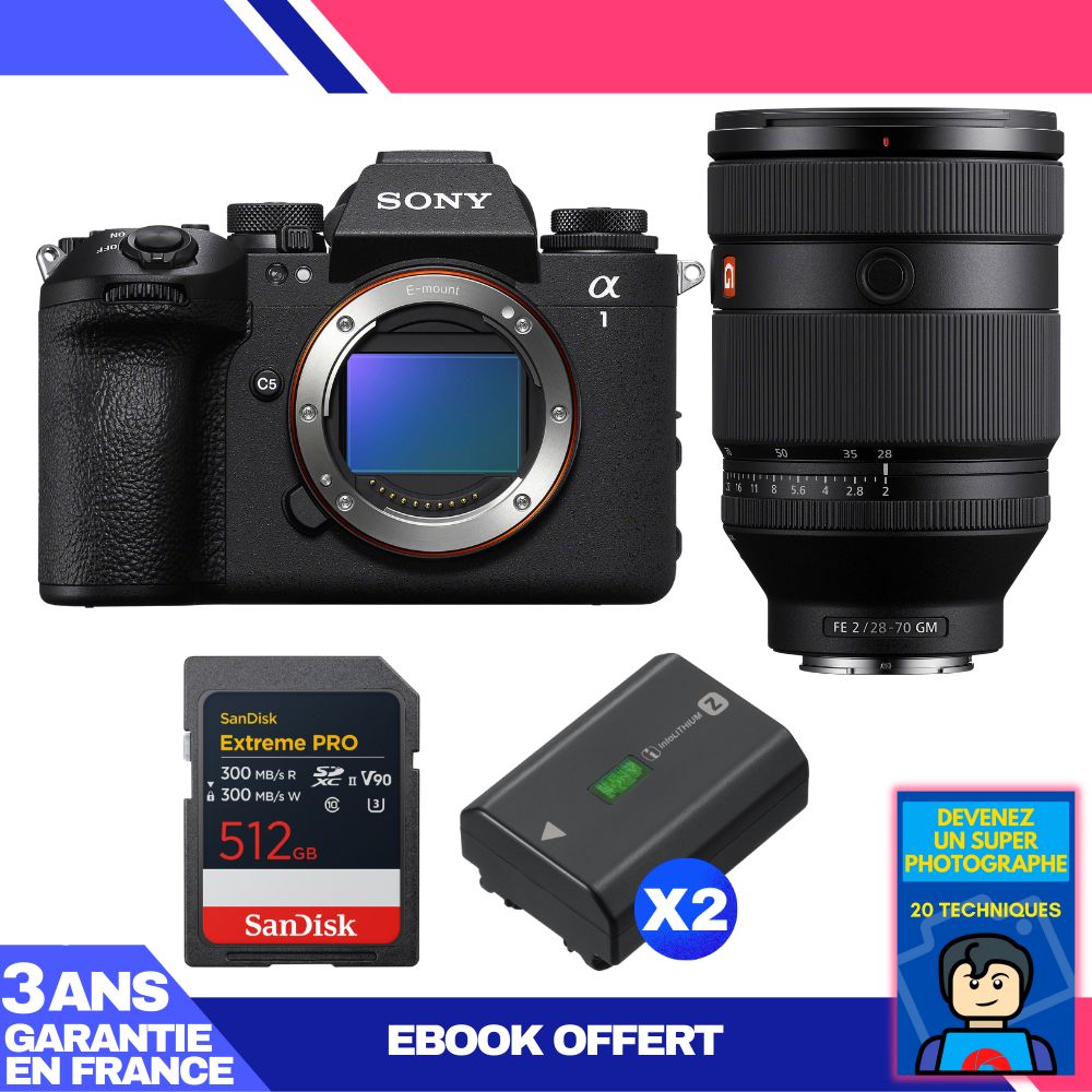 Sony Alpha 1 II Camera Body + FE 28-70mm f/2 GM Lens + 512GB SanDisk Extreme PRO UHS-II SDXC Card + 2x Sony NP-FZ100 Batteries + Ebook: Become a Super Photographer