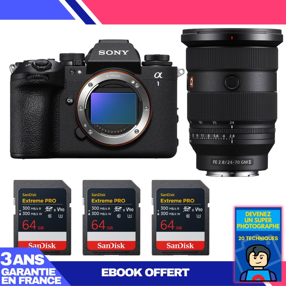 Sony Alpha 1 II Body + FE 24-70mm f/2.8 GM II Lens + 3 SanDisk 64GB Extreme PRO UHS-II SDXC Cards + 'Become a Super Photographer' Ebook