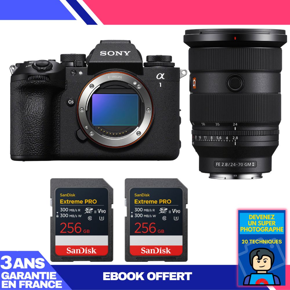 Sony Alpha 1 II Body + FE 24-70mm f/2.8 GM II Lens + 2 SanDisk 256GB Extreme PRO UHS-II SDXC Cards + Ebook 'Become a Super Photographer'