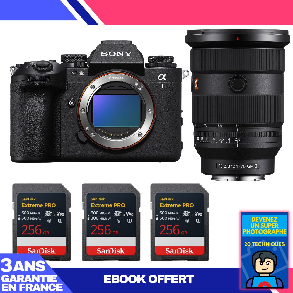 Sony Alpha 1 II Camera Body + FE 24-70mm f/2.8 GM II Lens + 3 SanDisk 256GB Extreme PRO UHS-II SDXC Cards + 'Become a Super Photographer' Ebook
