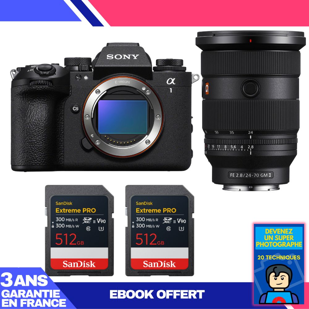 Sony Alpha 1 II Camera Body + FE 24-70mm f/2.8 GM II Lens + 2 SanDisk 512GB Extreme PRO UHS-II SDXC Cards + 'Become a Master Photographer' Ebook