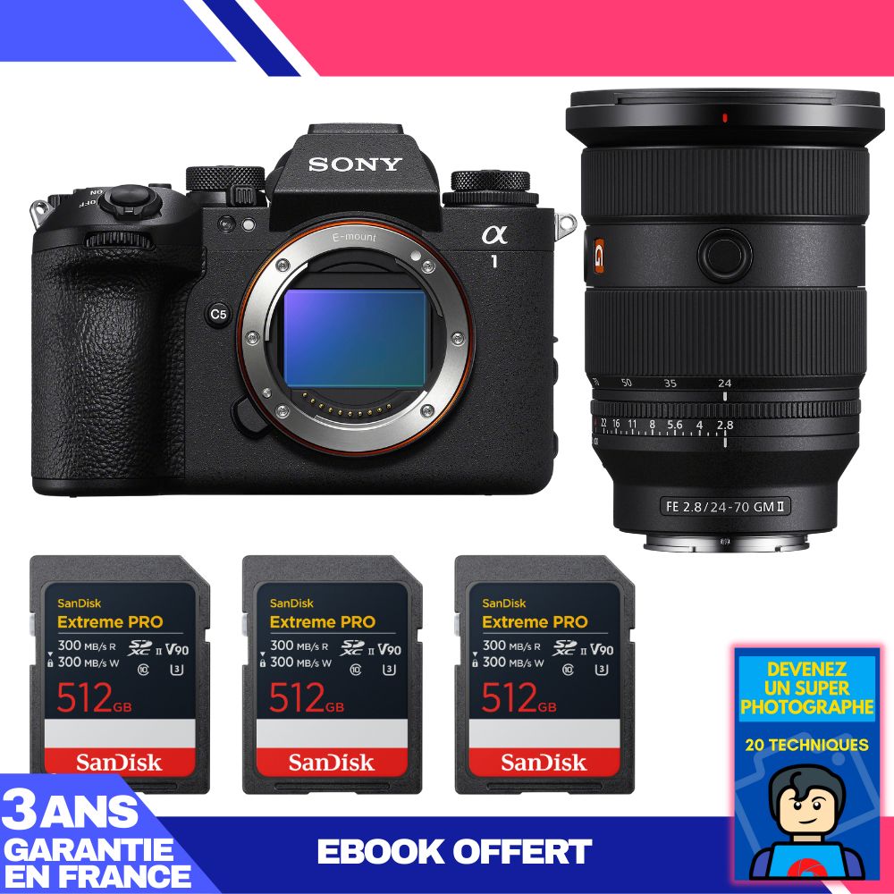 Sony Alpha 1 II Camera Body + FE 24-70mm f/2.8 GM II Lens + 3x 512GB SanDisk Extreme PRO UHS-II SDXC Cards + Ebook: Become a Superphotographer