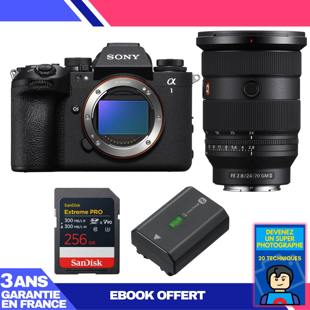 Sony Alpha 1 II Body + FE 24-70mm f/2.8 GM II Lens + 1 SanDisk 256GB Extreme PRO UHS-II SDXC + Sony NP-FZ100 Battery + 'Become a Super Photographer' Ebook