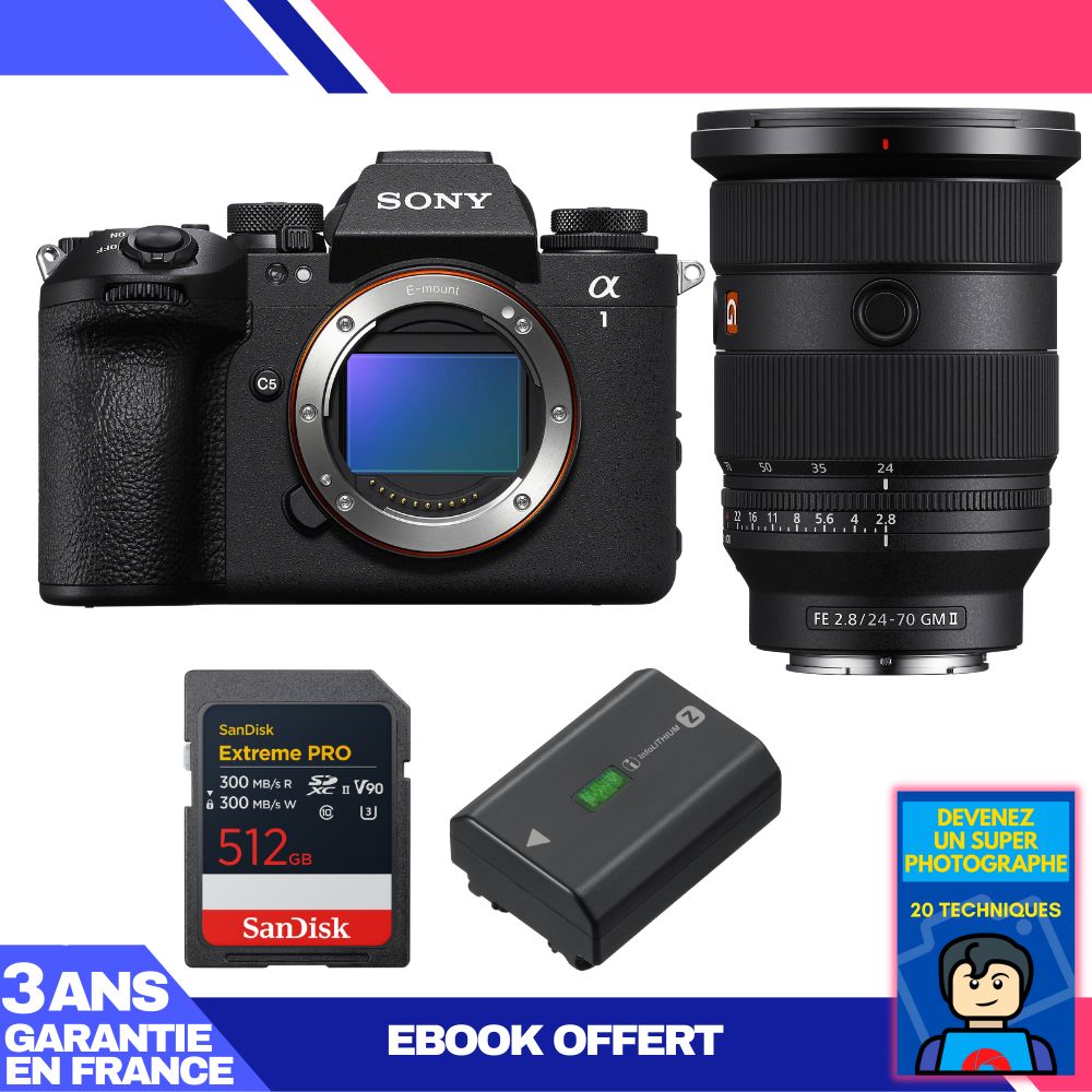 Sony Alpha 1 II Camera Body + FE 24-70mm f/2.8 GM II Lens + 1 SanDisk 512GB Extreme PRO UHS-II SDXC + Sony NP-FZ100 Battery + Ebook 'Become a Master Photographer