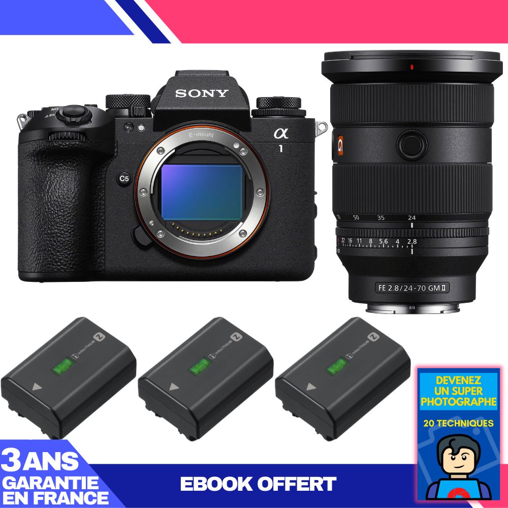 Sony Alpha 1 II Camera Body + FE 24-70mm f/2.8 GM II Lens + 3 Sony NP-FZ100 Batteries + 'Become a Super Photographer' Ebook