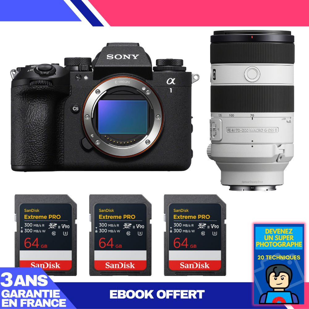 Sony Alpha 1 II Body + FE 70-200mm f/4 Macro G OSS II Lens + 3 SanDisk 64GB Extreme PRO UHS-II SDXC Cards + 'Become a Super Photographer' Ebook