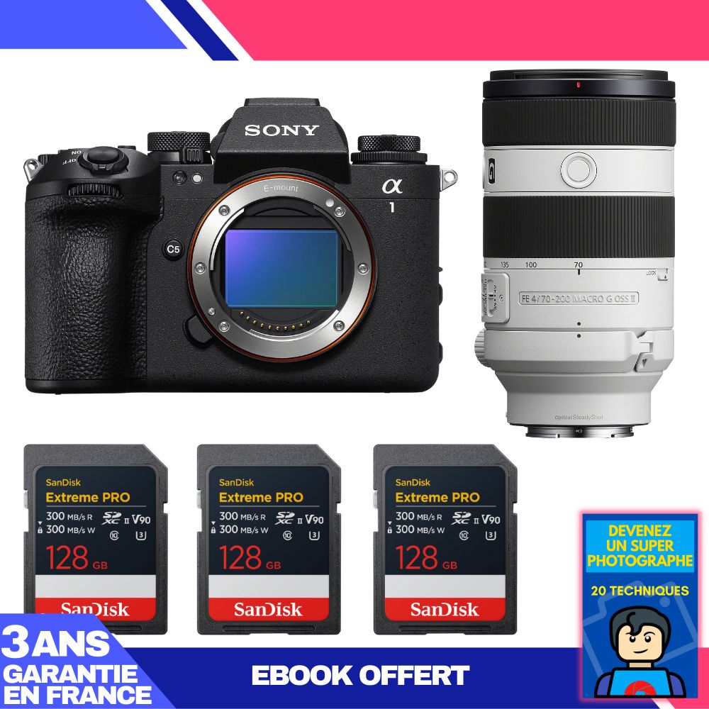 Sony Alpha 1 II Body + FE 70-200mm f/4 Macro G OSS II Lens + 3 SanDisk 128GB Extreme PRO UHS-II SDXC Cards + 'Become a Super Photographer' Ebook