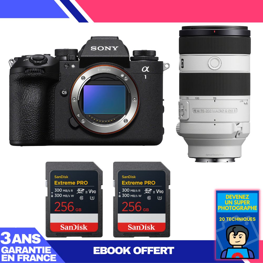 Sony Alpha 1 II Camera Body + FE 70-200mm f/4 Macro G OSS II Lens + 2x 256GB SanDisk Extreme PRO UHS-II SDXC Cards