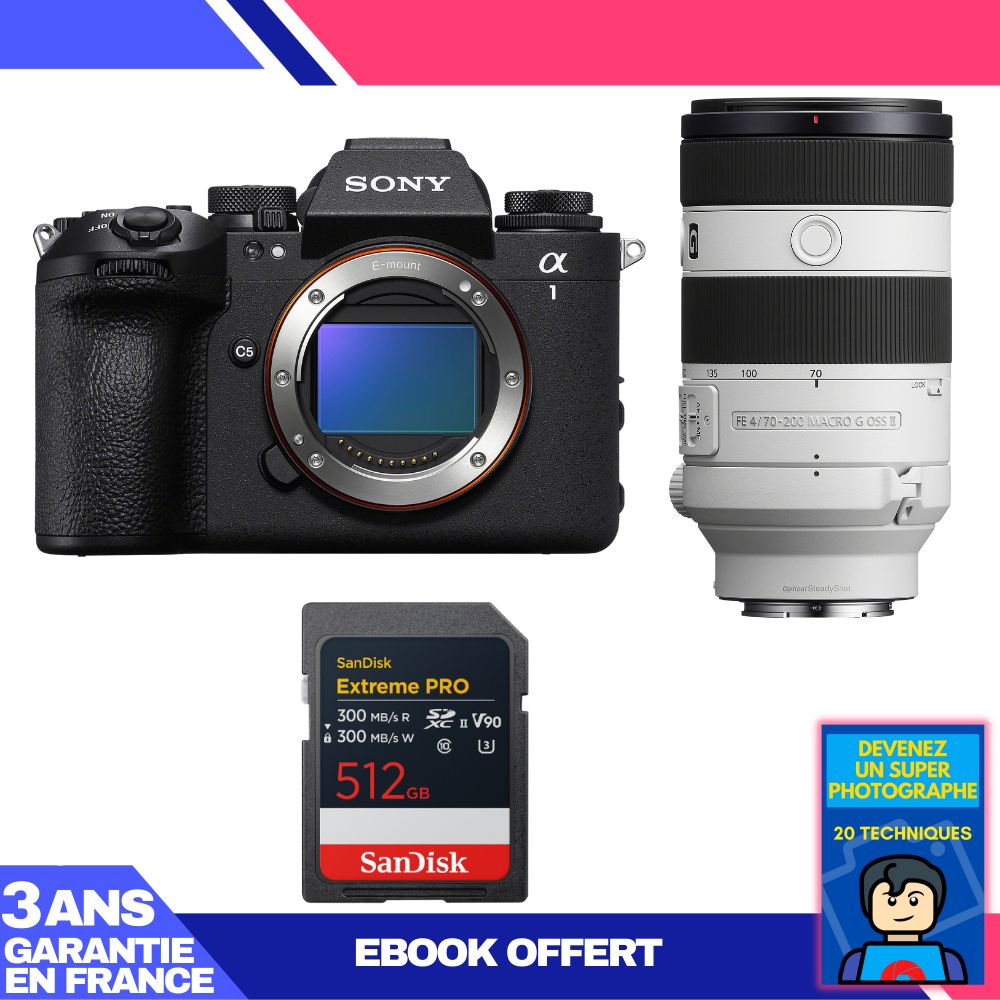 Sony Alpha 1 II Camera Body + FE 70-200mm f/4 Macro G OSS II Lens + 512GB SanDisk Extreme PRO UHS-II SDXC Card + 'Become a Super Photographer' Ebook