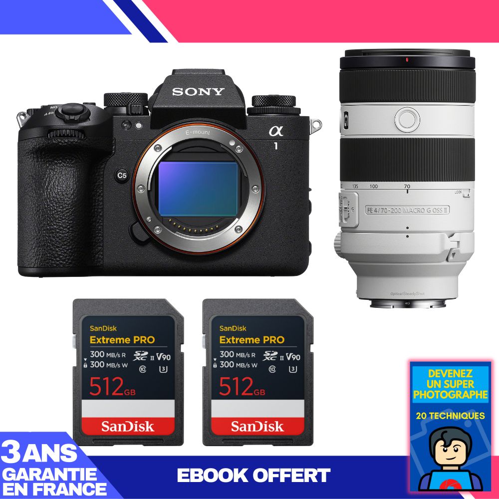 Sony Alpha 1 II Camera Body + FE 70-200mm f/4 Macro G OSS II Lens + 2x SanDisk 512GB Extreme PRO UHS-II SDXC Cards