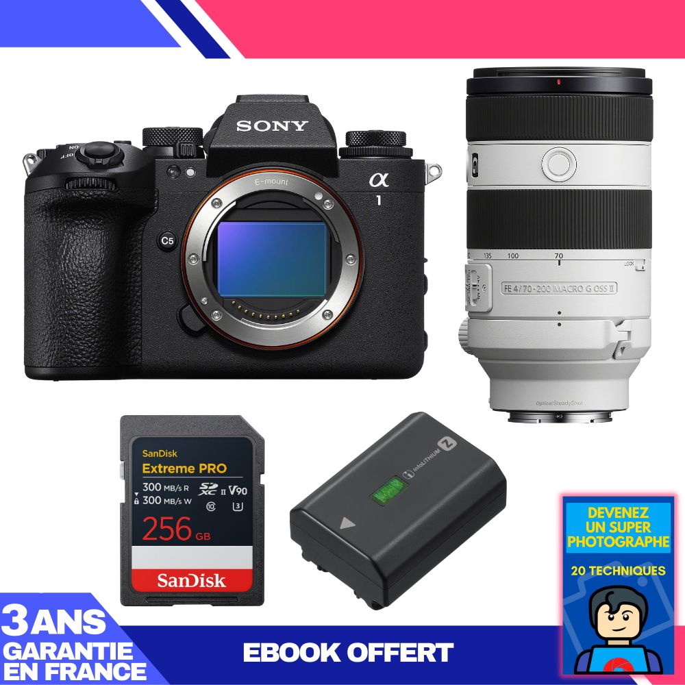 Sony Alpha 1 II Camera Kit with FE 70-200mm f/4 Macro G OSS II Lens + 256GB SanDisk Extreme PRO UHS-II SDXC + Sony NP-FZ100 Battery + Ebook