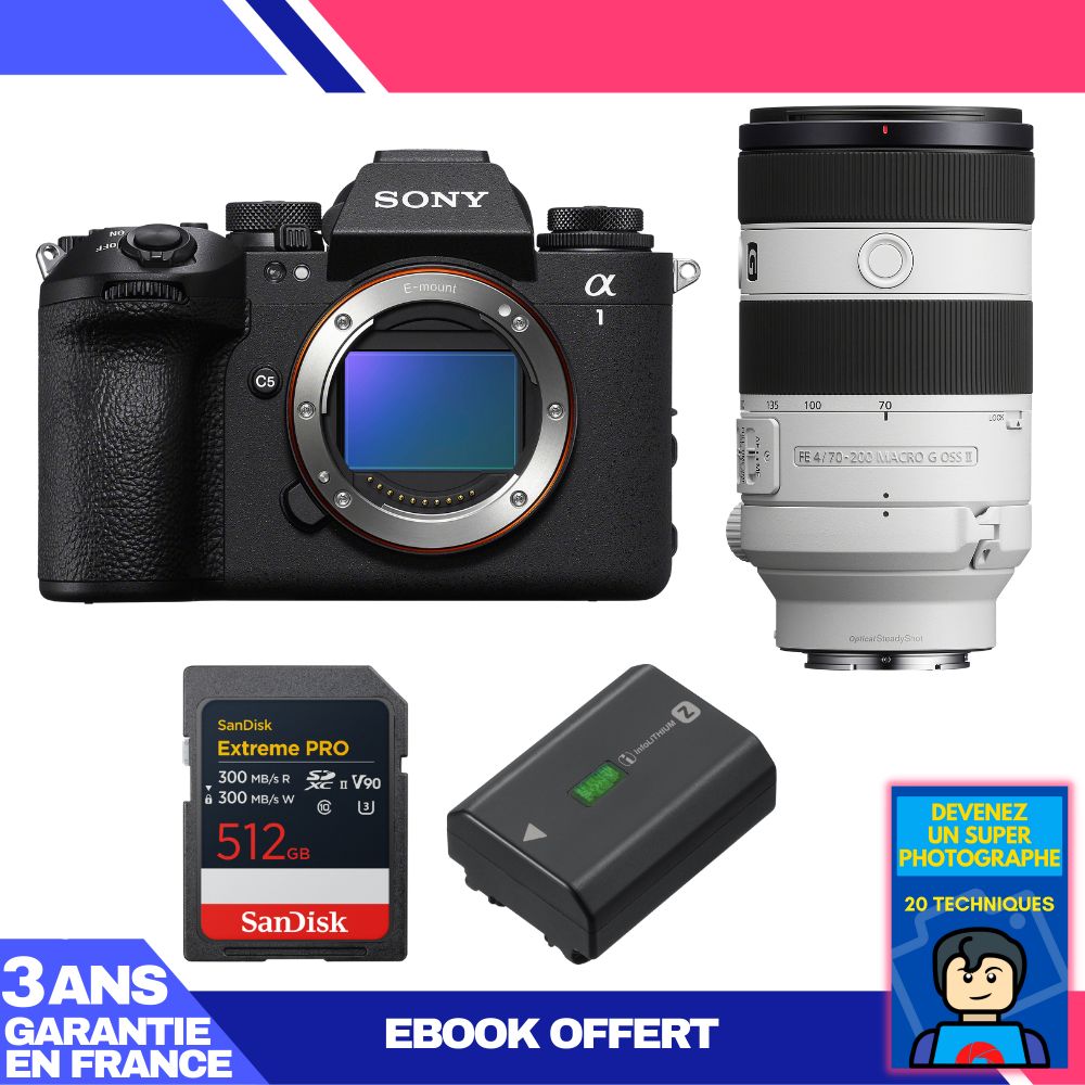 Sony Alpha 1 II Camera Body + FE 70-200mm f/4 Macro G OSS II Lens + 1 SanDisk 512GB Extreme PRO UHS-II SDXC Card + Sony NP-FZ100 Battery + 'Become a Super Photographer Ebook