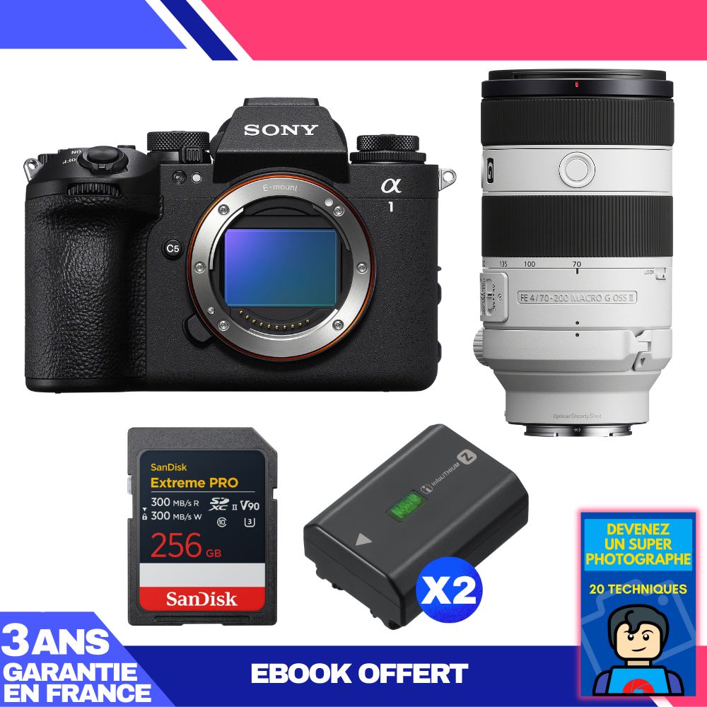Sony Alpha 1 II Body + FE 70-200mm f/4 Macro G OSS II Lens + 1 SanDisk 256GB Extreme PRO UHS-II SDXC Card + 2 Sony NP-FZ100 Batteries + 'Become a Super Photographer Ebook