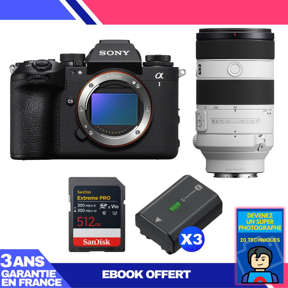 Sony Alpha 1 II Body + FE 70-200mm f/4 Macro G OSS II Lens + 1 SanDisk 512GB Extreme PRO UHS-II SDXC + 3 Sony NP-FZ100 Batteries + Ebook 'Become a Super Photographer'