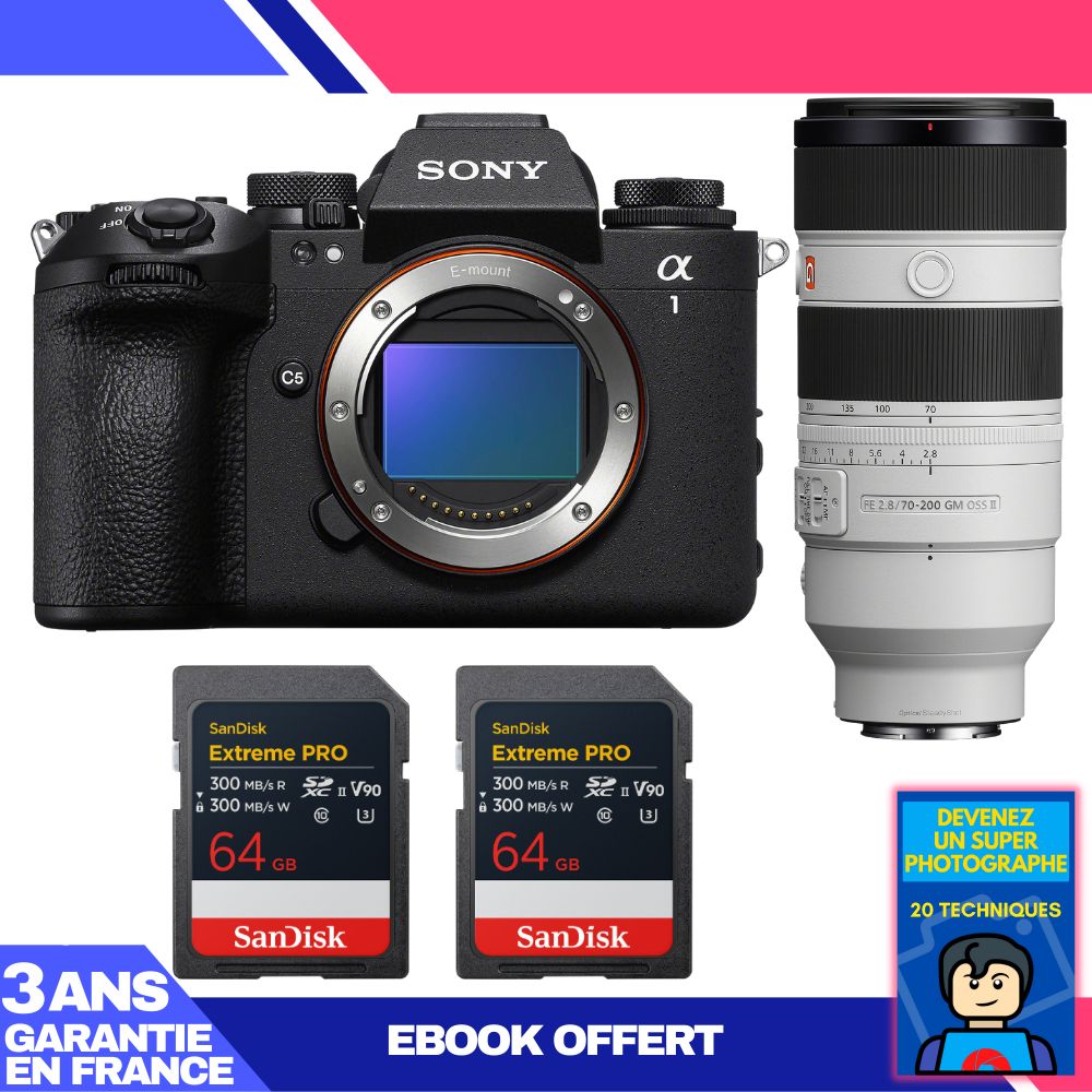 Sony Alpha 1 II Body + FE 70-200mm f/2.8 GM OSS II Lens + 2 SanDisk 64GB Extreme PRO UHS-II SDXC Cards + 'Become a Super Photographer' Ebook