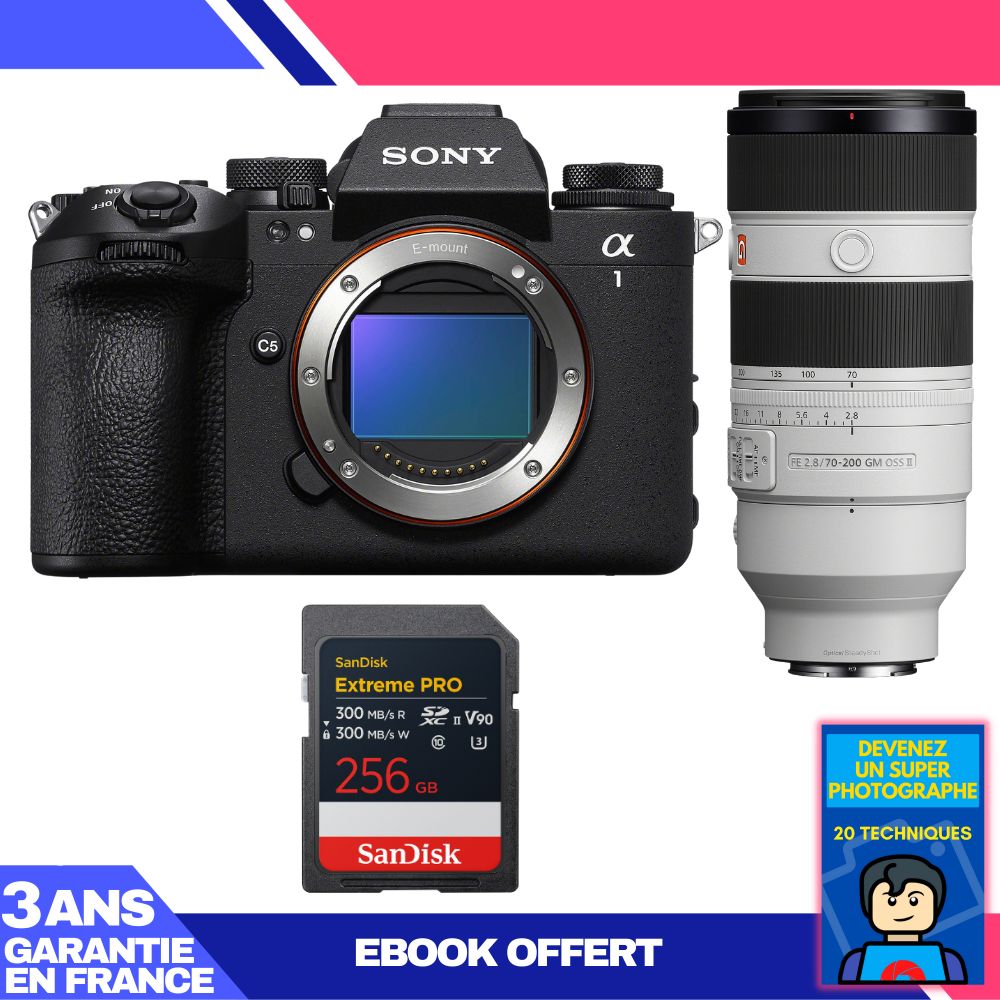 Sony Alpha 1 II Camera Body + FE 70-200mm f/2.8 GM OSS II Lens + 1 SanDisk 256GB Extreme PRO UHS-II SDXC Memory Card + 'Become a Super Photographer' Ebook