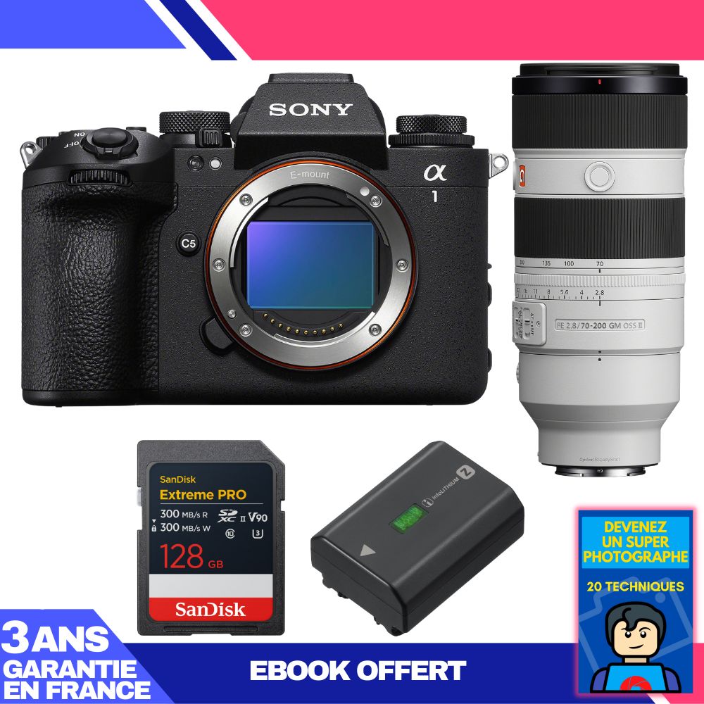 Sony Alpha 1 II Camera Body + FE 70-200mm f/2.8 GM OSS II Lens + 1 SanDisk 128GB Extreme PRO UHS-II SDXC Card + Sony NP-FZ100 Battery + Ebook 'Become a Super Photographer'