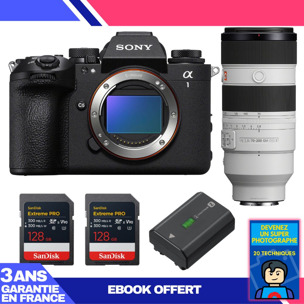 Sony Alpha 1 II Body + FE 70-200mm f/2.8 GM OSS II Lens + 2 SanDisk 128GB Extreme PRO UHS-II SDXC Cards + Sony NP-FZ100 Battery + Ebook 'Become a Super Photographer'
