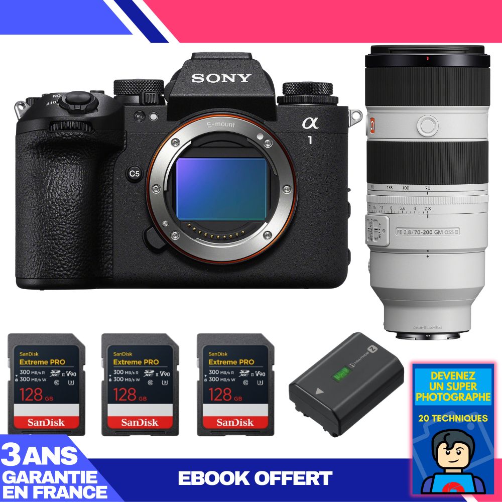 Sony Alpha 1 II Body + FE 70-200mm f/2.8 GM OSS II + 3x SanDisk 128GB Extreme PRO UHS-II SDXC Cards + Sony NP-FZ100 Battery + Ebook 'Become a Super Photographer'