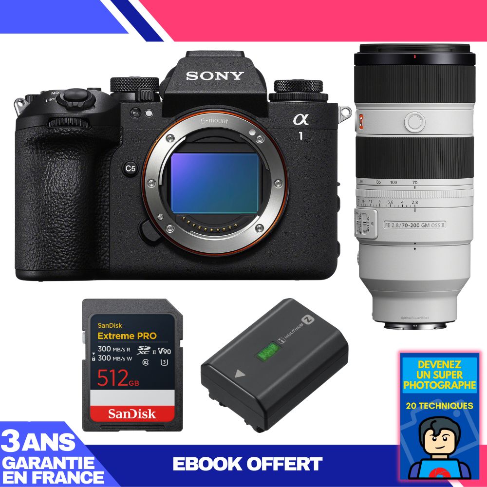 Sony Alpha 1 II Camera Body + FE 70-200mm f/2.8 GM OSS II Lens + 1 SanDisk 512GB Extreme PRO UHS-II SDXC Card + Sony NP-FZ100 Battery + Ebook 'Become a Super Photographer'