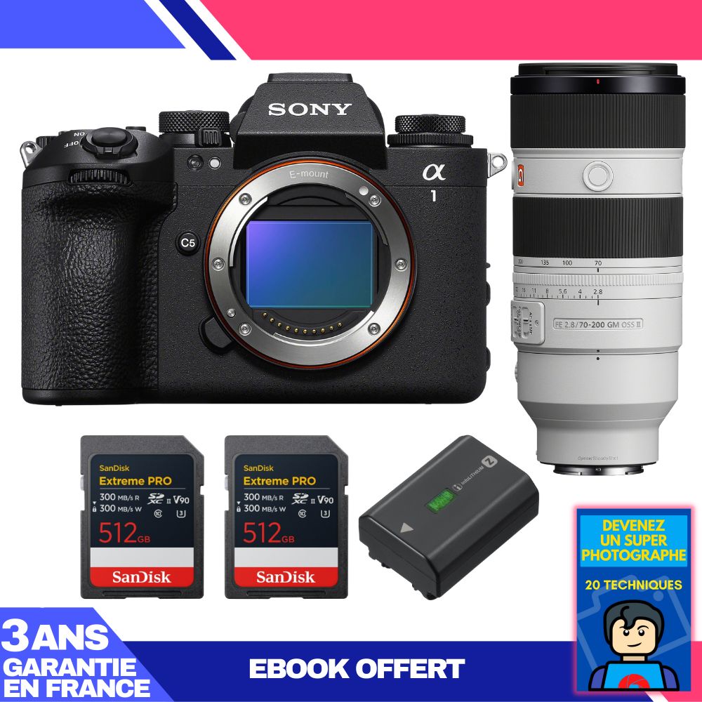 Sony Alpha 1 II Body + FE 70-200mm f/2.8 GM OSS II + 2x 512GB SanDisk Extreme PRO UHS-II SDXC + Sony NP-FZ100 + Ebook 'Become a Super Photographer