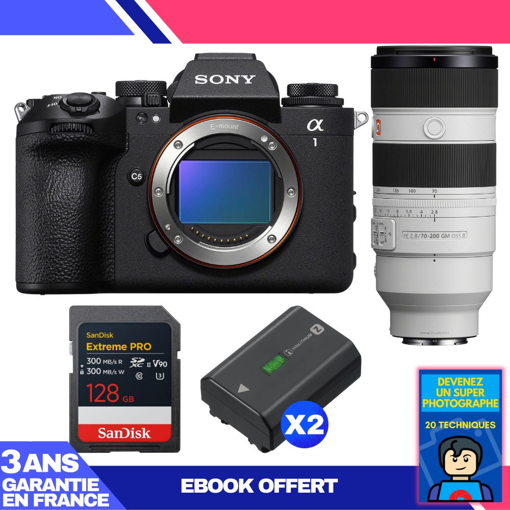 Sony Alpha 1 II Body + FE 70-200mm f/2.8 GM OSS II Lens + 1 SanDisk 128GB Extreme PRO UHS-II SDXC + 2 Sony NP-FZ100 Batteries + Ebook 'Become a Super Photographer'