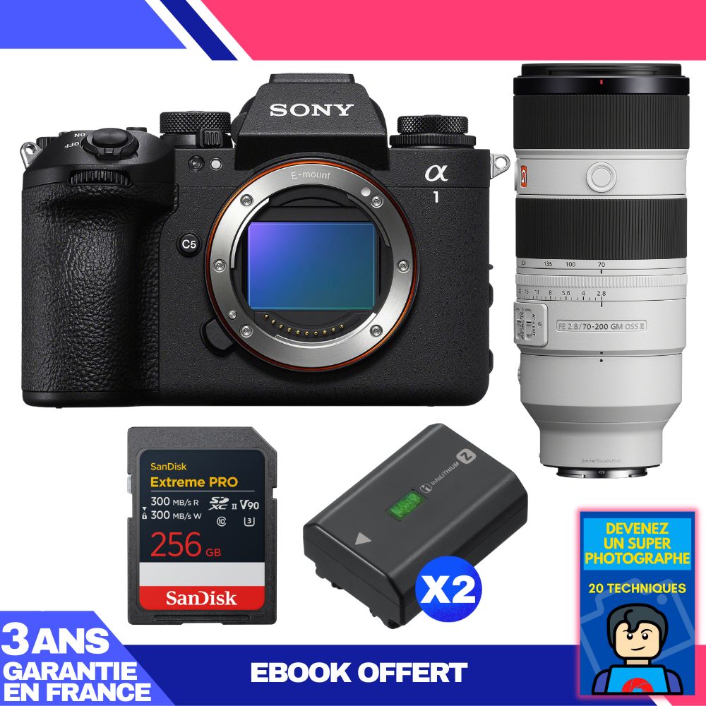 Sony Alpha 1 II Body + FE 70-200mm f/2.8 GM OSS II Lens + 1 SanDisk 256GB Extreme PRO UHS-II SDXC Card + 2 Sony NP-FZ100 Batteries + 'Devenez Un Super Photographe Ebook