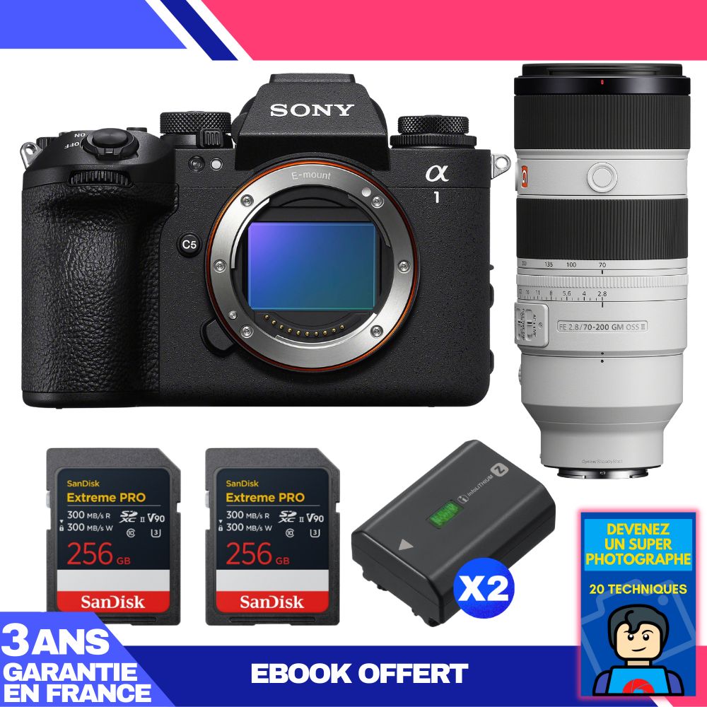 Sony Alpha 1 II Camera Body + FE 70-200mm f/2.8 GM OSS II Lens + 2 SanDisk 256GB Extreme PRO UHS-II SDXC Cards + 2 Sony NP-FZ100 Batteries + 'Become a Super Photographer' Ebook